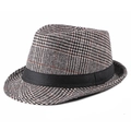 Classic British grey and brown houndstooth jazz fedora hat with black grosgrain ribbon - 56-58cm / Plaid Coffee Lines