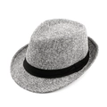Classic grey plaid wool fedora hat with a black grosgrain ribbon band for unisex wear - 56-58cm / Shiny Light Grey