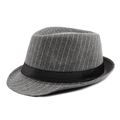 Grey pinstripe fedora hat with black satin ribbon band for autumn and winter warmth - 56-58cm / Striped Grey