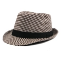 Classic brown and white houndstooth fedora hat with elegant black decorative band - 56-58cm / Houndstooth Khaki