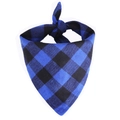 Macro detail of blue and black plaid cotton texture on a triangular pet bandana scarf - M (Fits Neck 20-42cm) / Black Blue Plaid