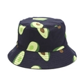 Dettaglio della stampa avocado su cappello alla pescatora in tela blu navy di pregio - M (56-58cm) / Blu scuro