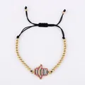 Bracciale regolabile Mano di Fatima placcato oro con cristalli arcobaleno pavé - brb66-A Mano di Hamsa Colorata a Strisce