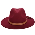 Classic wine red wool felt fedora hat featuring a brown snakeskin pattern ribbon band - 57cm Adjustable / Burgundy