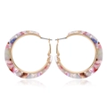 Detailed view of colorful tortoiseshell acetate earrings with a golden metal frame and reflection - AB White