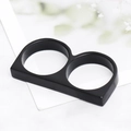 Modern matte black double-finger ring with unique geometric B-shaped parallel design - Black