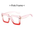 Oversized square blue light blocking glasses with stylish translucent pink gradient frames - Pink Frame