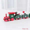 Red and green Christmas wooden train ornament with festive figurines and size dimensions - Style D 19.8cm