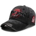 Casquette baseball délavée gris foncé avec broderie New York et bordure de visière en cuir - Réglable / Noir