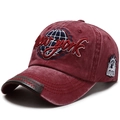 Casquette baseball bordeaux délavé vintage avec broderie New York et bord en cuir - Réglable / Rouge