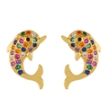 Golden dolphin earrings featuring vibrant multi-colored cubic zirconia pave-set design - err22 Dolphin