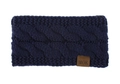 Vue détaillée du bandeau d'hiver bleu marine en tricot avec étiquette MOK - Bleu marine