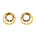 Double circle gold studs with colorful zirconia pave for a vibrant rainbow finish - err23 Circle