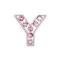 Macro shot of silver Y-letter pendant with six sparkling pink zircons for DIY jewelry - Pink - Letter Y