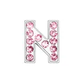 Detail view of pink rhinestone-encrusted silver metal letter N pendant charm - Pink-Letter N
