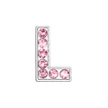 Detail of letter L charm featuring shiny pink rhinestones and chrome finish metal - Pink-Letter L