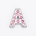 Sparkling silver-tone letter A charm with pink rhinestones for DIY jewelry making - Pink-Letter A