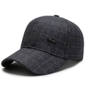 Gorra de béisbol clásica gris a cuadros para hombres mayores con logo metálico - Ajustable / Gris