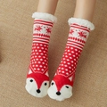 Red and white festive knit floor socks with fox design and soft faux fur cuff - Red Fox
