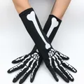 Halloween Skelett-Handschuhe mit weißem Knochendruck auf schwarzem elastischem Stoff - Schwarze Skelettknochen lange Handschuhe