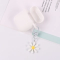 White silicone Airpods case featuring a delicate white daisy flower charm and silver clip - Pendant Only (Without Earphone Case) / White (Q118-06)