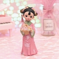 Vintage Chinese court style girl figurine in pink embroidered dress with flower basket - Style 060-12A Flower Basket