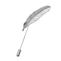 Alfiler de solapa de pluma plateada para trajes de hombre con diseño de hoja de metal - Plateado