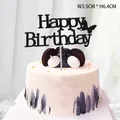 Black Happy Birthday cake topper with butterfly decoration on a cream cake - Black Butterfly Birthday