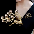 Golden reindeer brooch featuring gradient pearls and sparkling rhinestones for women - Golden Deer Pearl