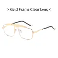 Classic double bridge square aviator sunglasses with gold frames and clear lenses - Gold Frame White Lens