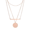 Layered rose gold necklace featuring a minimalist bar and hammered disc pendant detail - Rose Gold