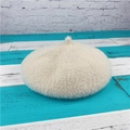Soft cream faux rabbit fur beret hat for women with fluffy texture and cute top stem - M (56-58cm) / Beige