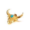 Colgante de cuerno de toro dorado en acero inoxidable con piedra turquesa incrustada - Color Dorado (KP81530-K)
