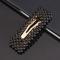 Elegant gold hair clip with black pearl accents in a rectangular fishline woven pattern - Black Square BB Clip