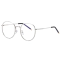 Retro round silver metal eyeglass frames with anti-blue light clear lenses and black tips - Silver Frame