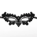 Elegant black lace masquerade mask with intricate floral embroidery and ribbon ties - Small Peacock (A-06)