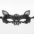 Elegant black lace cat ear mask with intricate hollow patterns and ribbon ties - Cat Head (A-11)