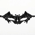 Black lace bat-shaped masquerade mask with intricate mesh patterns for parties - Small Bat (A-05)