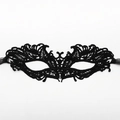 Elegant black lace masquerade eye mask with intricate floral cutouts and silk ribbons - Flame Head (A-17)