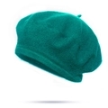 Classic dark teal wool beret for women with a knitted texture and top stem detail - Emerald Green