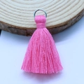Pink 3.5cm cotton tassel pendant with silver metal ring for DIY jewelry making - Pink