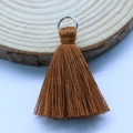 Brown cotton mini tassel pendant with a silver metal ring for DIY jewelry and bag charms - Khaki