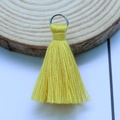 Handmade 3.5cm bright yellow cotton tassel with silver metal ring for DIY jewelry making - Dark Yellow