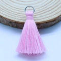 Pink cotton tassel pendant with silver metal ring for DIY jewelry and bag charms - Light Pink