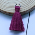 Deep purple 3.5cm polyester tassel pendant with silver metal ring for DIY jewelry making - Burgundy