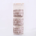 Hanging cotton linen 3-pocket organizer with brown geometric grid patterns on off-white fabric - Coffee Plaid