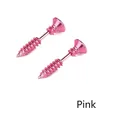 Pink screw-shaped stud earrings in polished stainless steel with threaded detail - Pink Pair