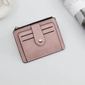 Portacarte rosa in pelle opaca con bottone dorato, zip e fessure multiple per carte - Stile Sottile Multi-slot / Rosa