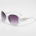 Fashionable oversized white sunglasses with purple gradient lenses and silver chain temple - Solid White Frame
