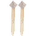Boucles d'oreilles pendantes dorées avec losanges brillants et longs glands - Losange Doré